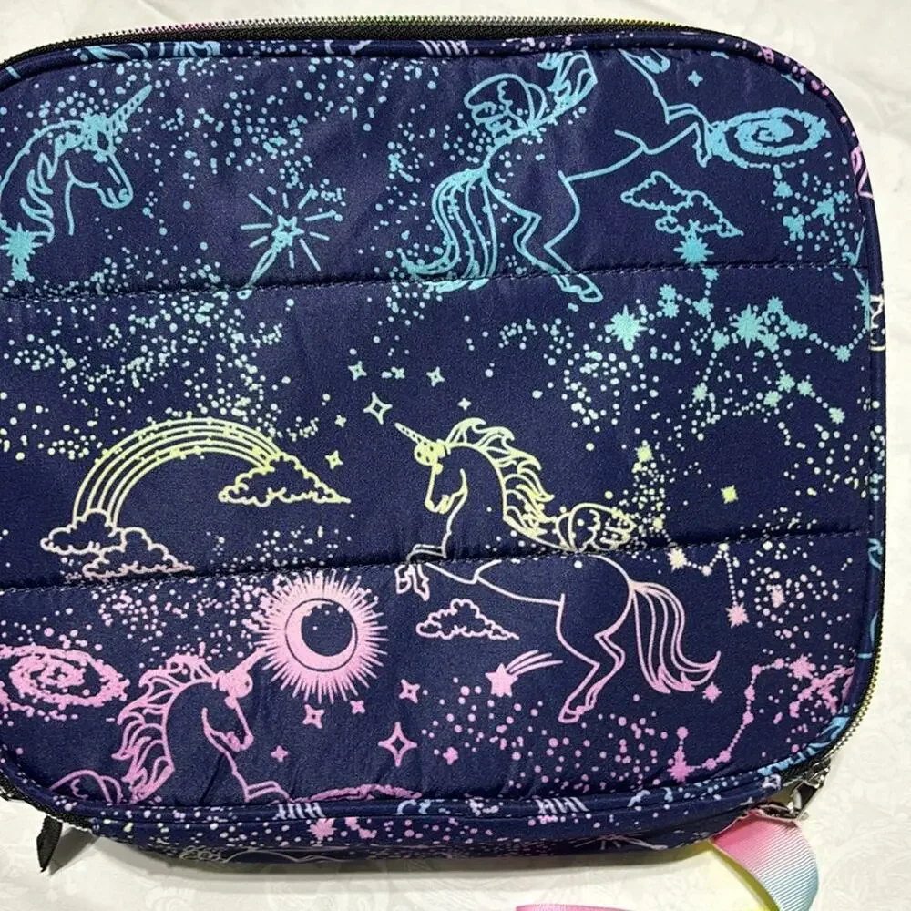 Love2Design Unicorn Print Kids Lunch Bag navy w/ombre print yellow teal pink nwt